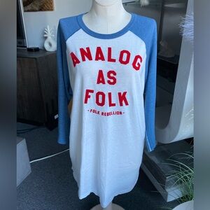 RARE Free People Analog As Folk Raglan 70s Baseball Top We The Tee hippie rock